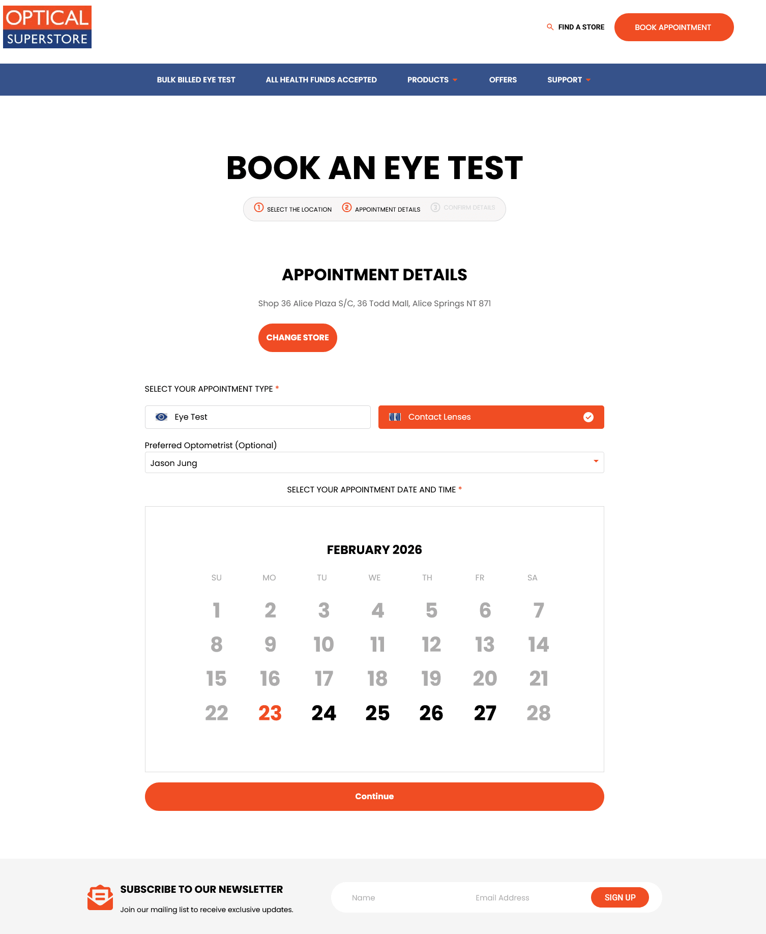 Optical Superstore Appointment Booking